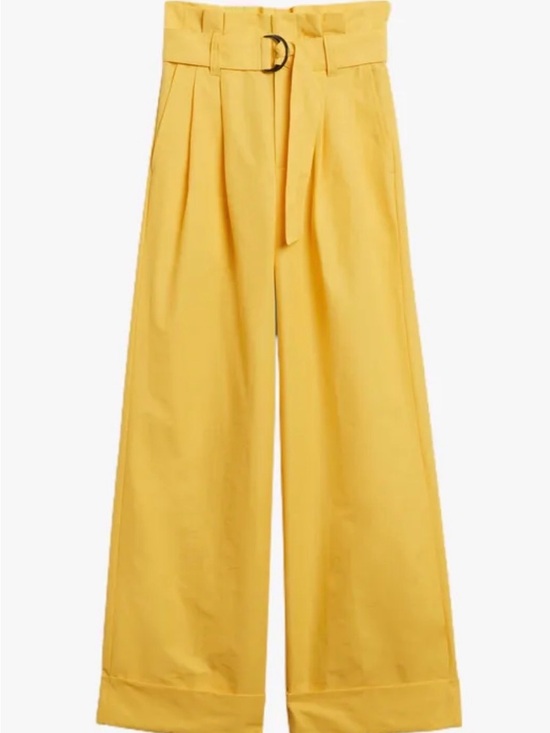 Banana Republic Pants - Banana Republic Yellow High-Waist Paper Bag Wide-Leg Belted Cuffed Pants Size 6P
